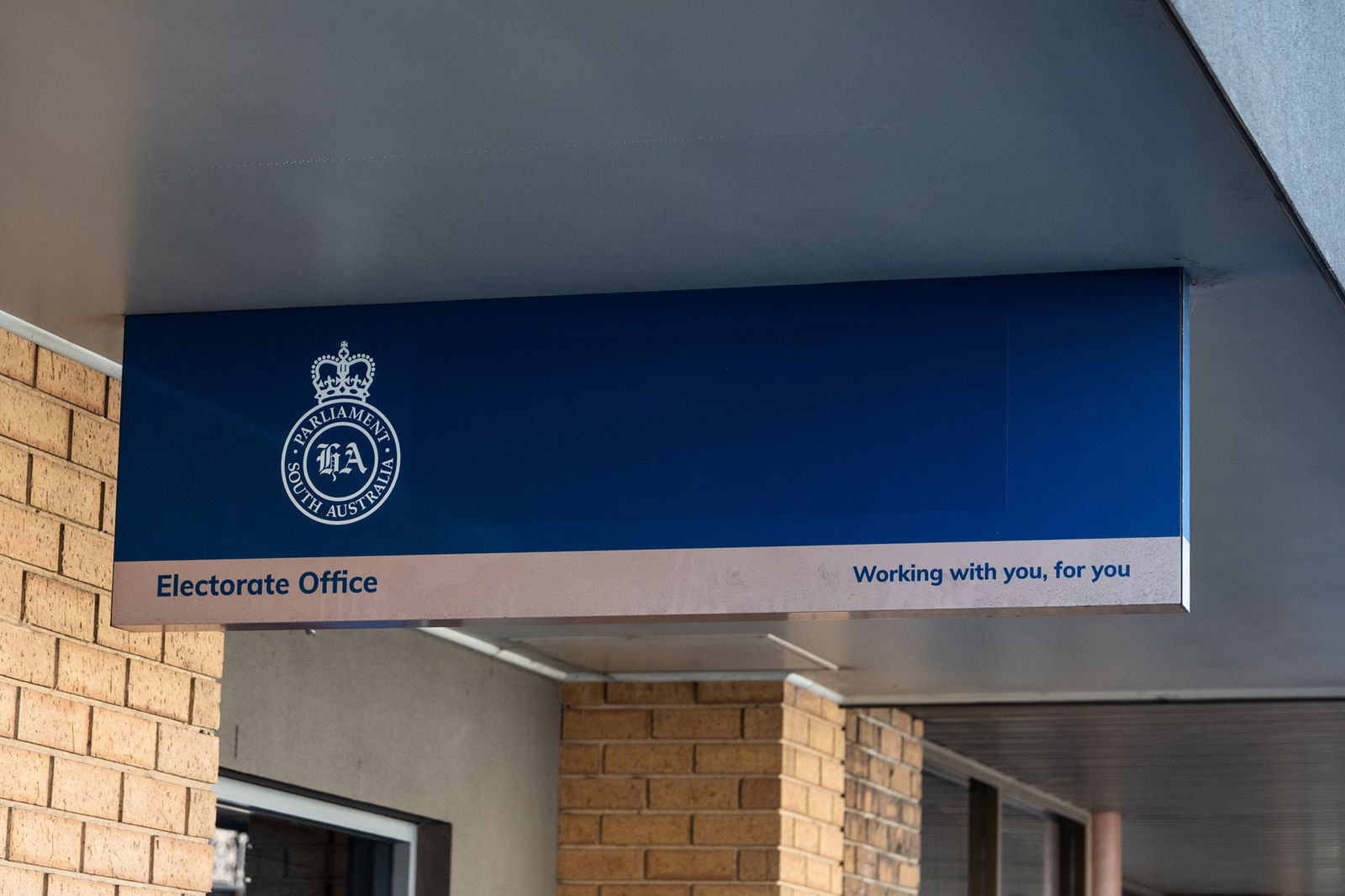 A blank sign outside an electorate office.
