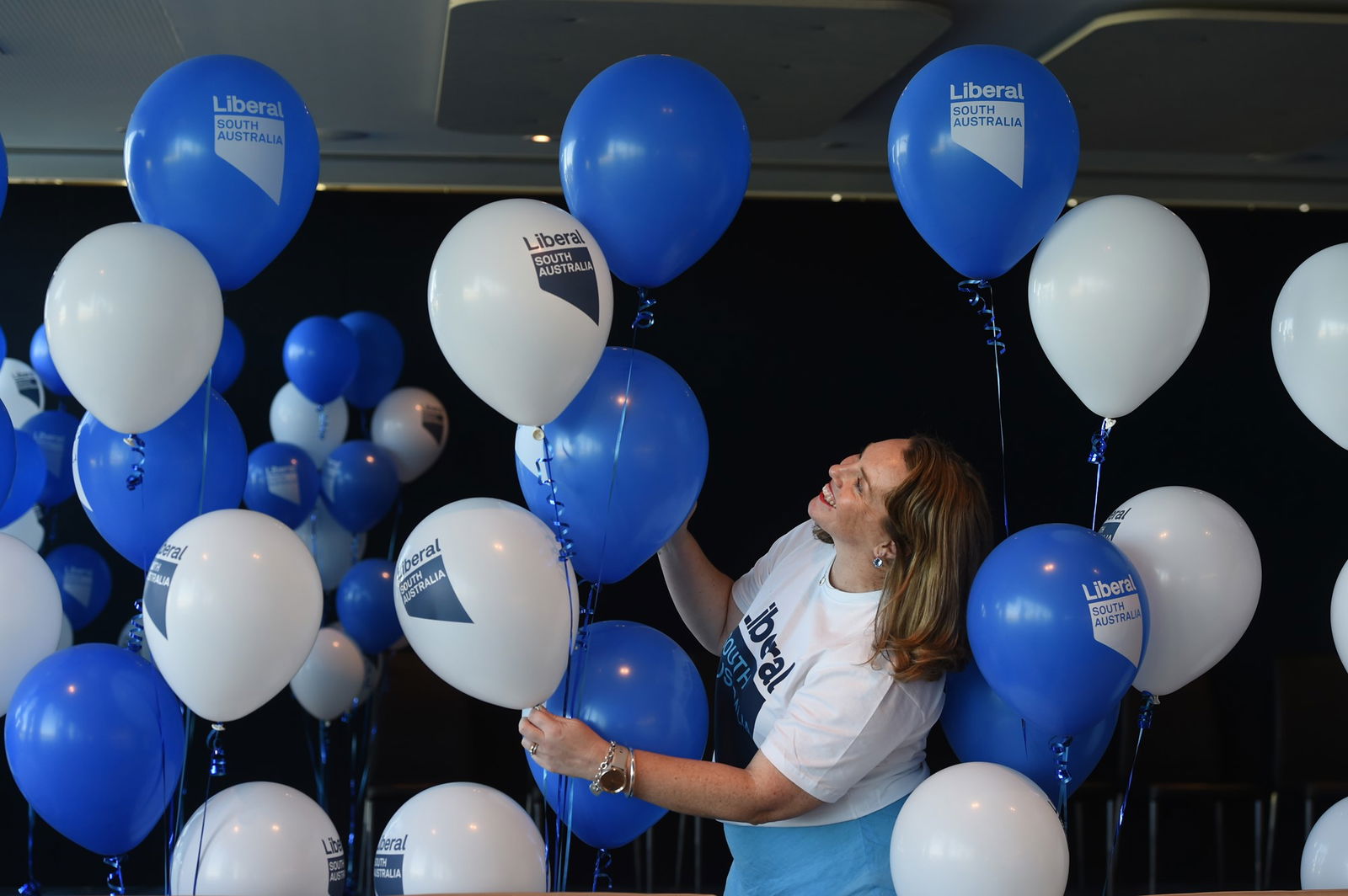 Liberal Party balloons at an election function.