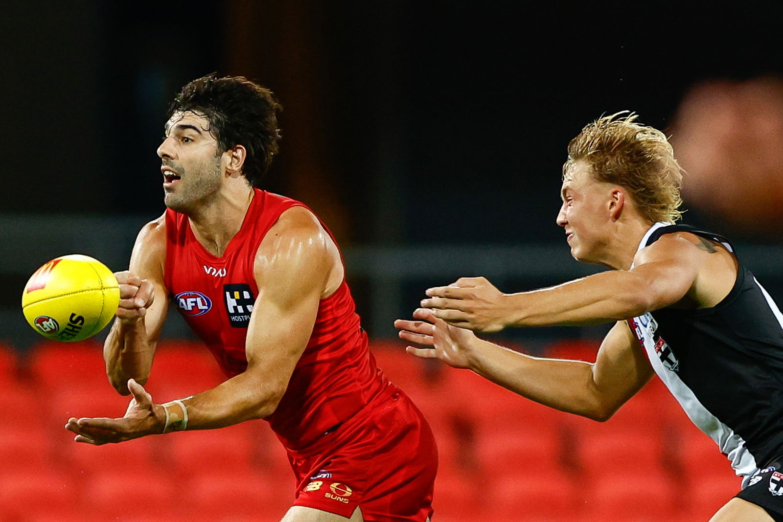 Christian Petracca of the Suns in action during the 2026 AFL match simulation between the Gold Coast Suns and the St Kilda Saints on February 19, 2026 in the Gold Coast, Australia.