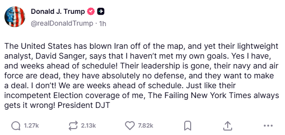 A screenshot of Donald Trump Truth Social