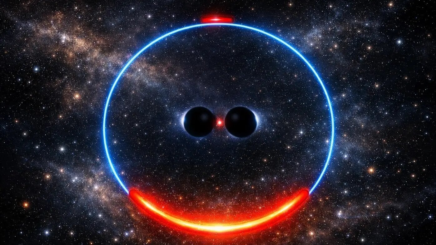 Simulation of the gravitational lensing of starlight by a binary black hole. Credit: Max Planck Institute for Gravitational Physics