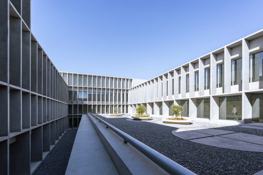 Courtyard view of university building by Vaillo + Irigaray Architects