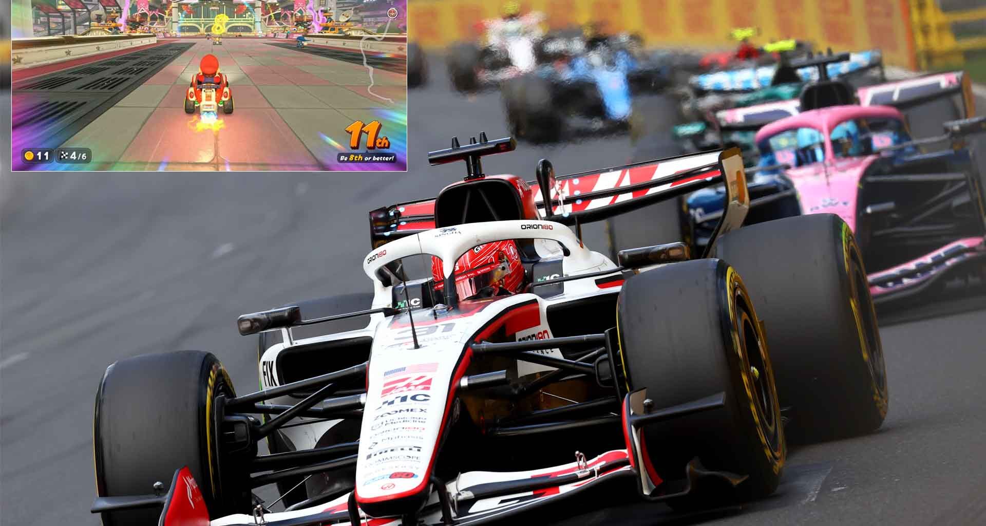 Esteban Ocon in the 2026 Australian Grand Prix and Mario Kart