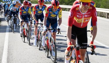 Mads Pedersen in a line of riders during the Volta a Valenciana