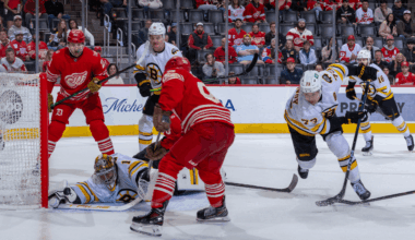 Swayman makes 41 saves, Bruins score 3 in 3rd to rally past Red Wings