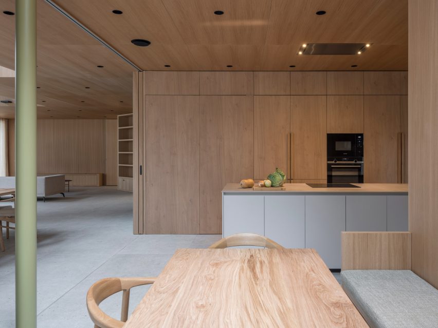 Kitchen interior at Camp Alliances by Ozaeta-Fidalgo Architects and Ignacio Galán