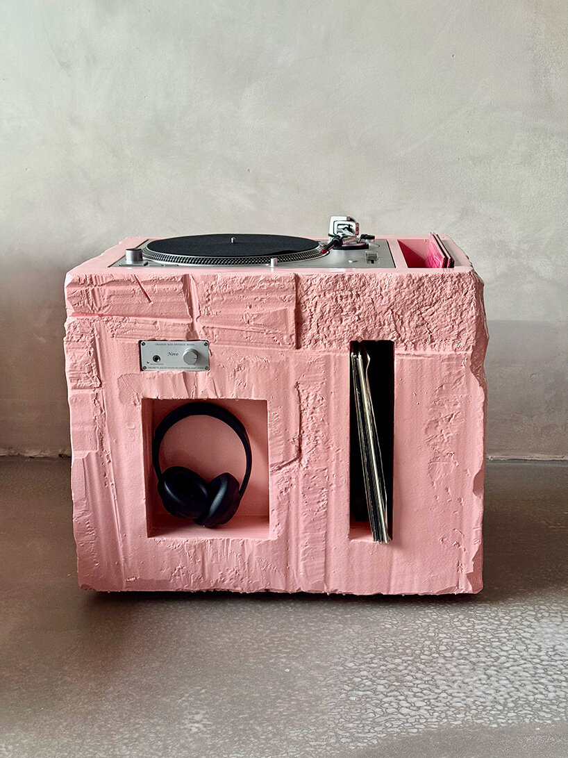 pink sculptural DJ booth by YONT studio sits inside hybrid record store in berlin - 14
