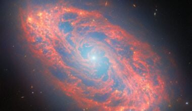 This is the spiral galaxy NGC 5134, captured by the JWST in both near-infrared and mid-infrared. Images of nearby spiral galaxies like this one are important for studying star formation. The image is the ESA's Picture of the Month. Image Credit: ESA/Webb, NASA &amp; CSA, A. Leroy