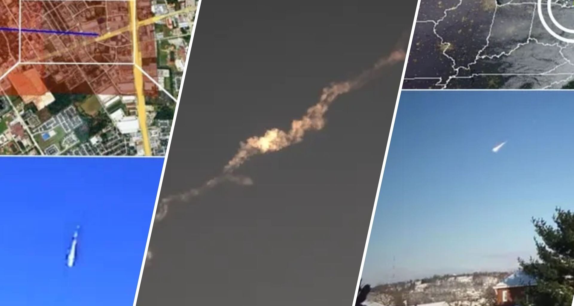 panel image showing various fireballs from different angles and locations.