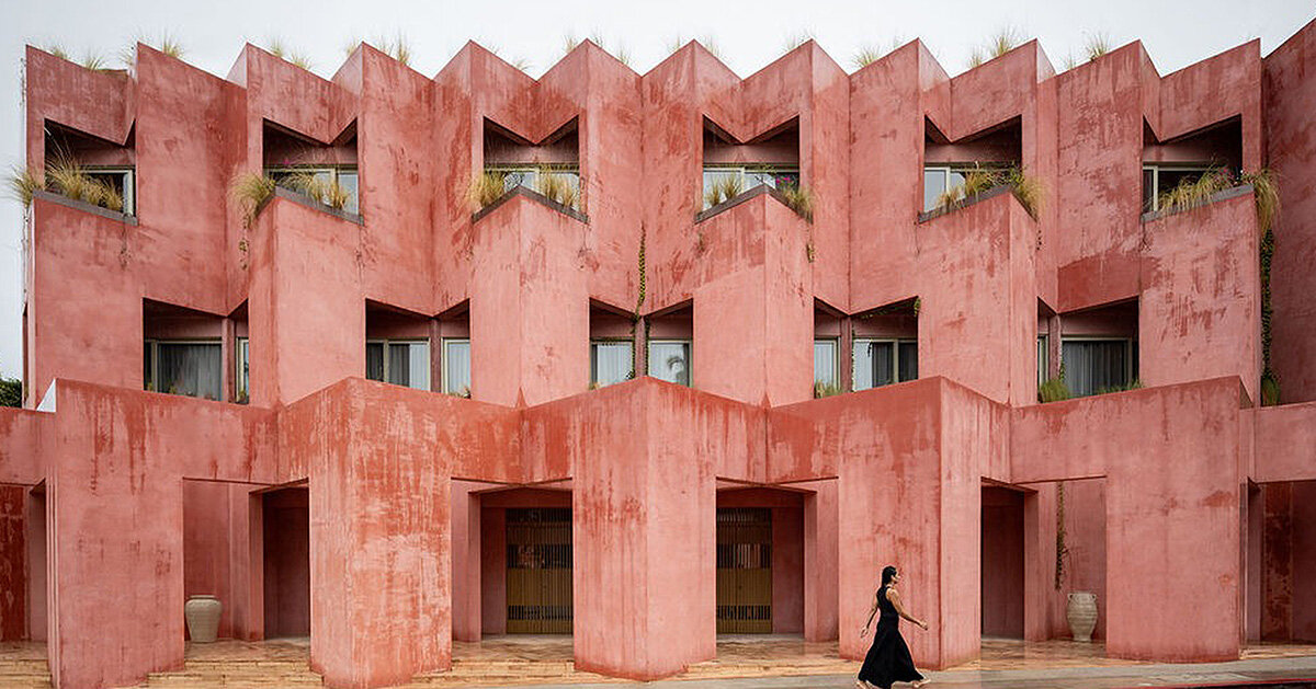 stucco surfaces form layered facade for hotel by RA! in mexico