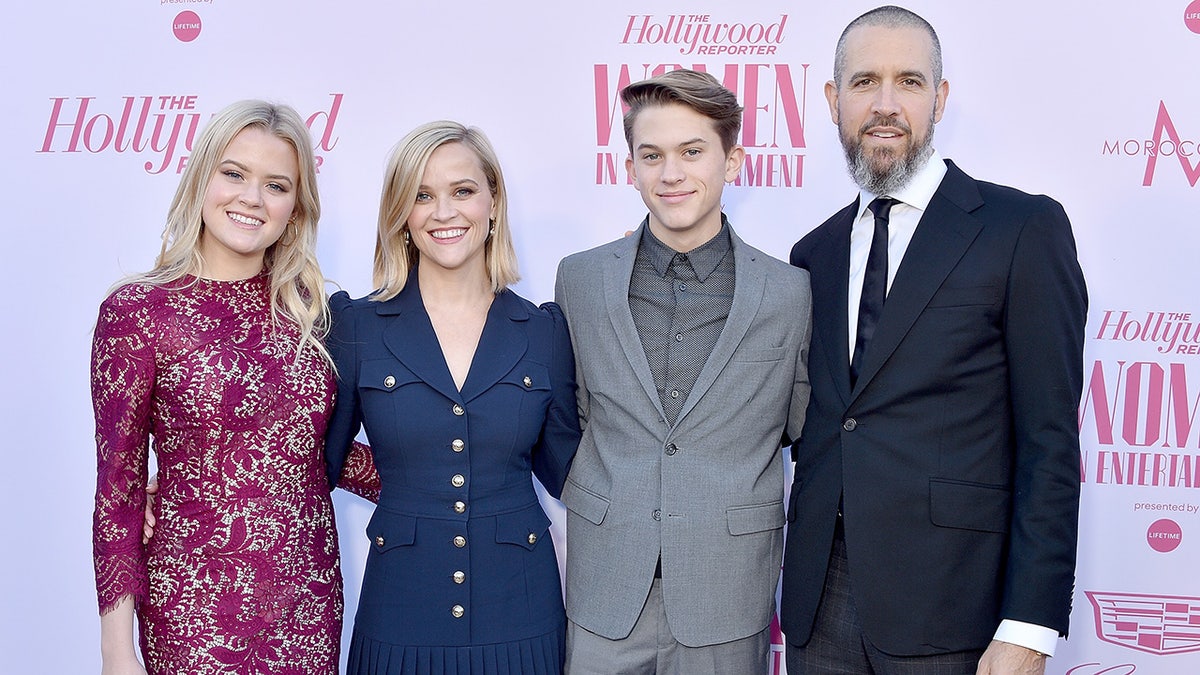 Reese Witherspoon poses with her children Ava and Deacon on red carpet with ex-husband Jim Toth