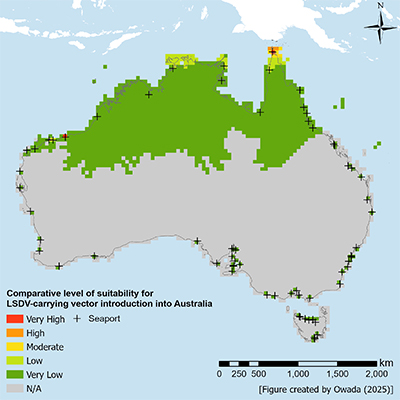 a map of Australia with red dots in two locations