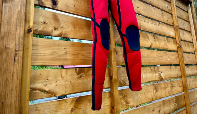 Taped seams on a Finisterre wetsuit