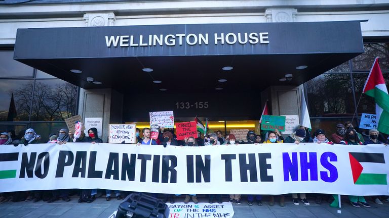 A 2023 protest against the NHS-Palantir contract outside NHS England's headquarters in central London. File pic: PA