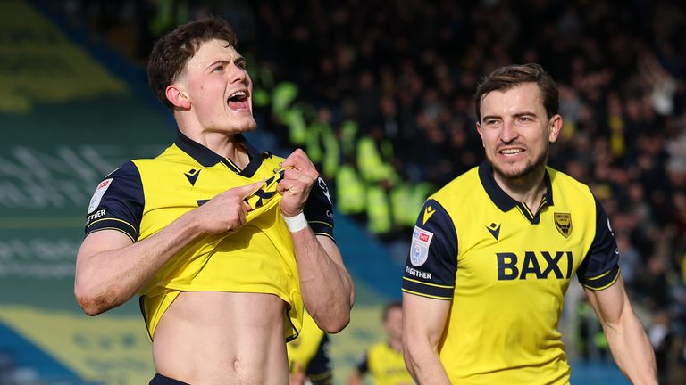 Will Lankshear of Oxford United celebrates his goal