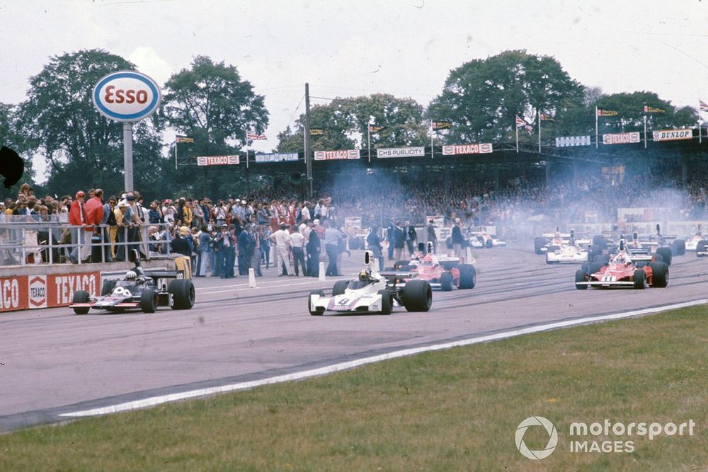 Pryce (far left) briefly led the British GP after taking pole position