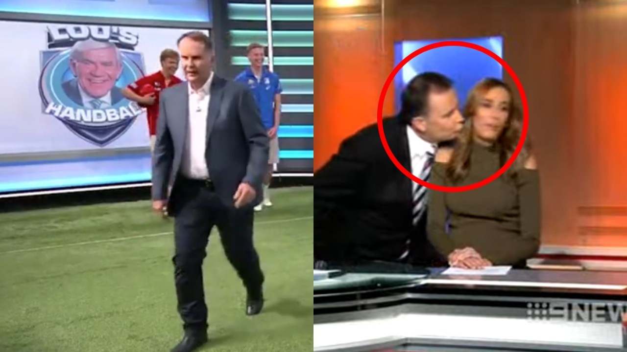 'I'm out of here': Channel Nine's Tony Jones storms off Footy Show set after reference to THAT Bec Judd kiss