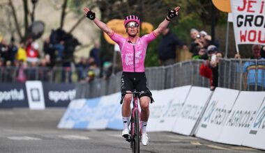 MOMBAROCCIO, ITALY - MARCH 13: Michael Valgren of Denmark and Team EF Education - EasyPost celebrates at finish line as stage winner during the 61st Tirreno-Adriatico 2026, Stage 5 a 184km stage from Marotta-Mondolfo to Mombaroccio 309m / #UCIWT / on March 13, 2026 in Mombaroccio, Italy. (Photo by Tim de Waele/Getty Images)