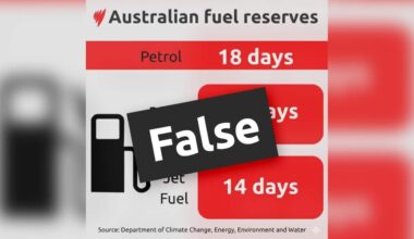 A graphic showing fuel supply numbers with a "FALSE" banner across it.