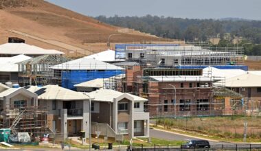 Homes being built at a new development in Menagle Park in outer south west of Sydney