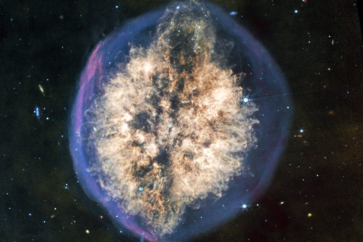 A dying star known as the Exposed Cranium Nebula, or PMR 1, as seen by the James Webb Space Telescope