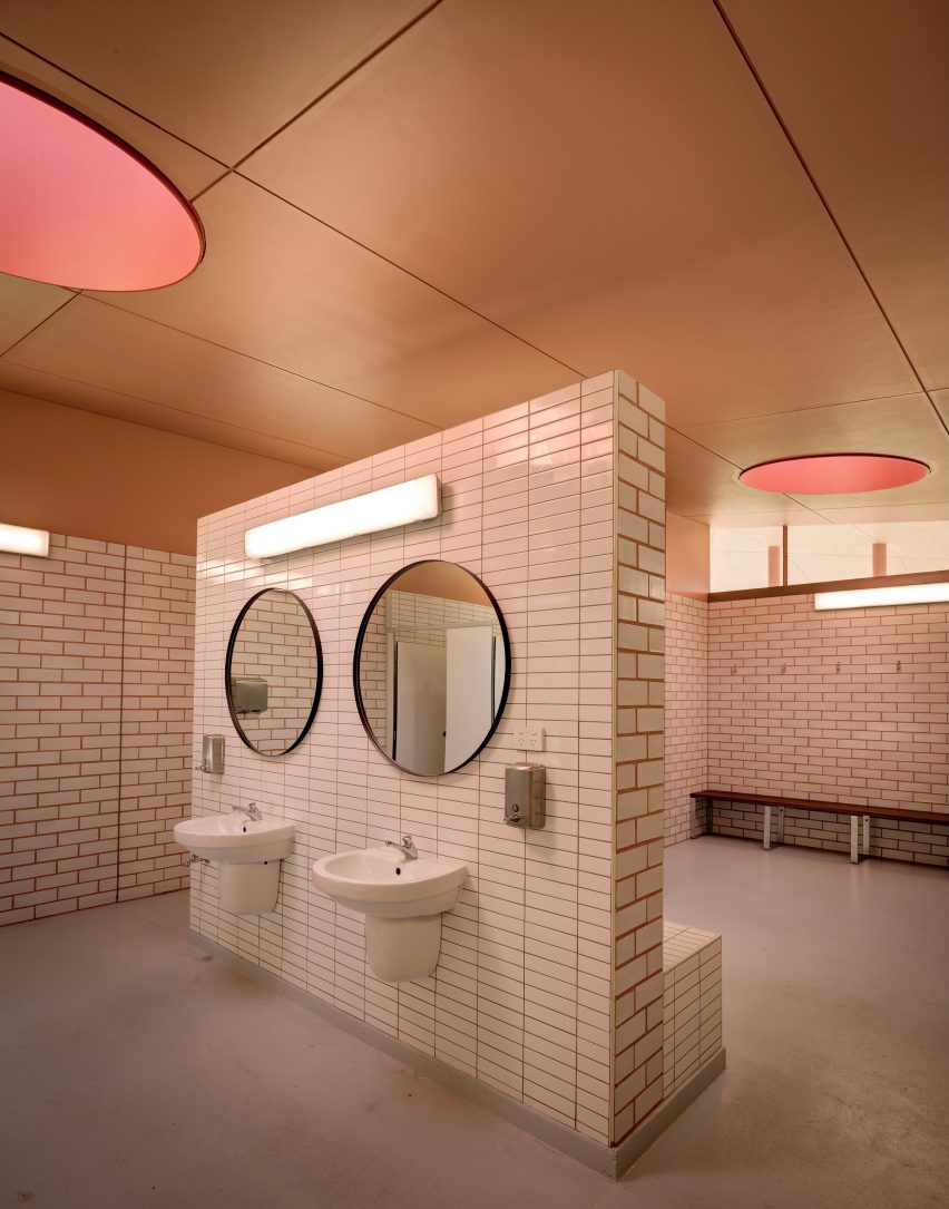 Toilet interior at public pavilion by Sam Crawford Architects