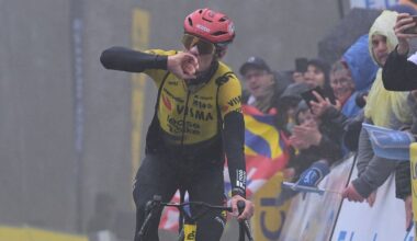Danish Jonas Vingegaard of Team Visma-Lease a Bike celebrates after winning the fourth stage of 84th edition of the Paris-Nice cycling race, a race from Bourges to Uchon (195 km), on Wednesday 11 March 2026.BELGA PHOTO DAVID PINTENS (Photo by DAVID PINTENS / BELGA MAG / Belga via AFP)