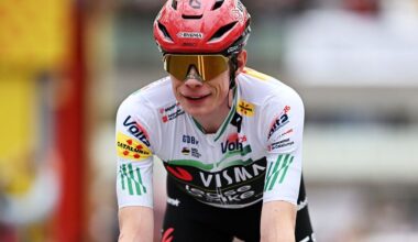 Volta a Catalunya 2026: overall winner Jonas Vingegaard smiles as he crosses the final finish line