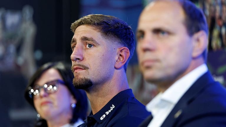 Zac Lomax speaks to the press during a media opportunity after signing with Rugby Australia and the Western Force, at Allianz Stadium.
