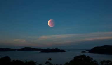 A Blood Moon full moon rises in the sky over Hong Kong