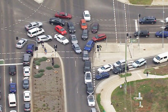 The promise of free fuel causes traffic chaos in Truganina. 