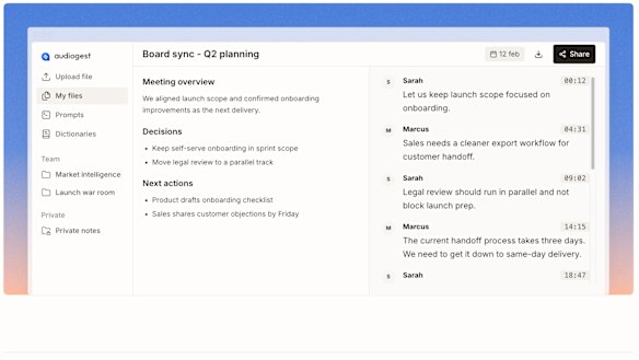 Audiogest is a straightforward app that lets you turn meetings into files and deliverables.