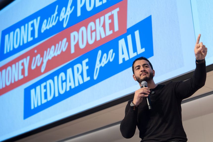 Democratic primary candidate for US Senate Abdul El-Sayed speaks at a campaign event at the University of Michigan in Ann Arbor, Michigan, on April 7.