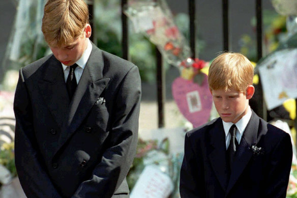 Princes William (left) and Harry at their mother Diana’s funeral in 1997.