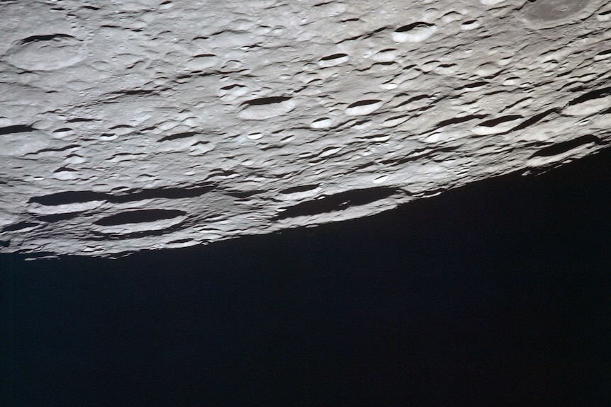 This April 1970 photo shows the surface of the moon as the Apollo 13 crew approached.