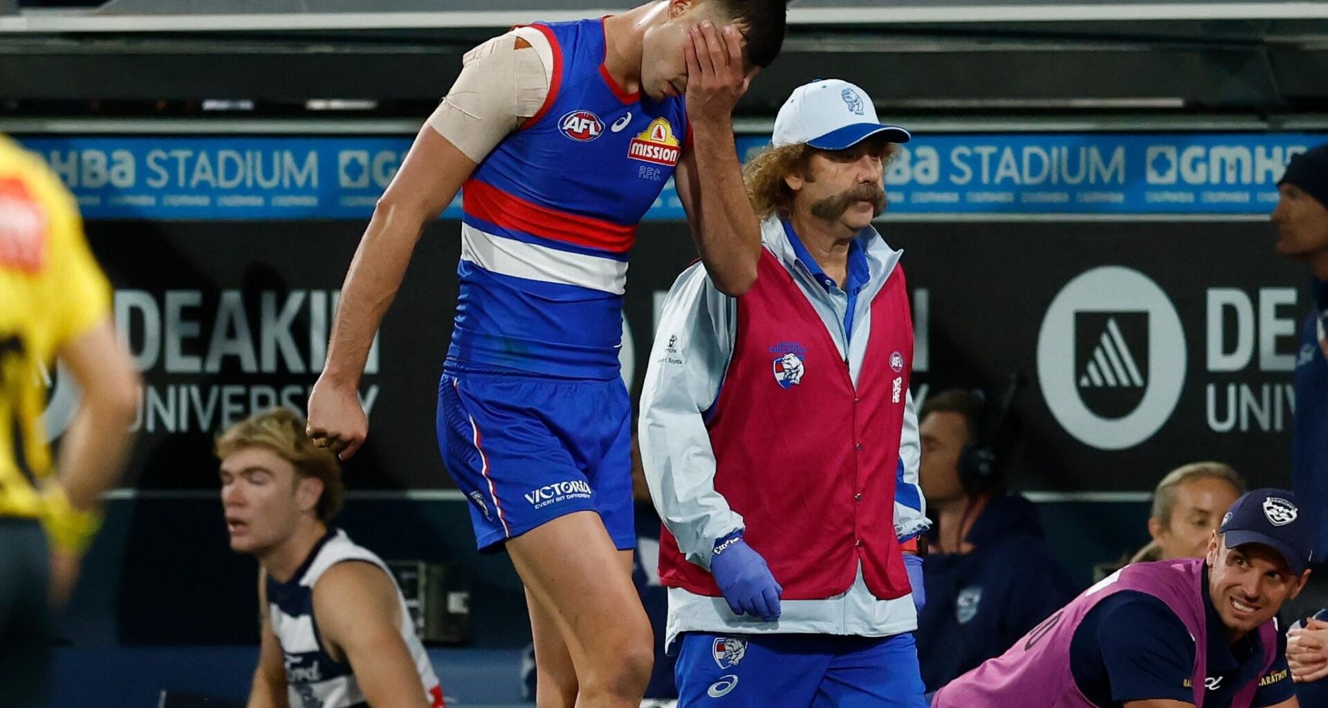 Massive concern after star Dog goes down clutching at knee