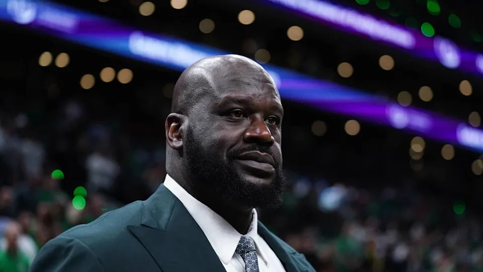 Los Angeles Lakers legend Shaquille O'Neal looks on before an NBA gameDavid Butler II-Imagn Images