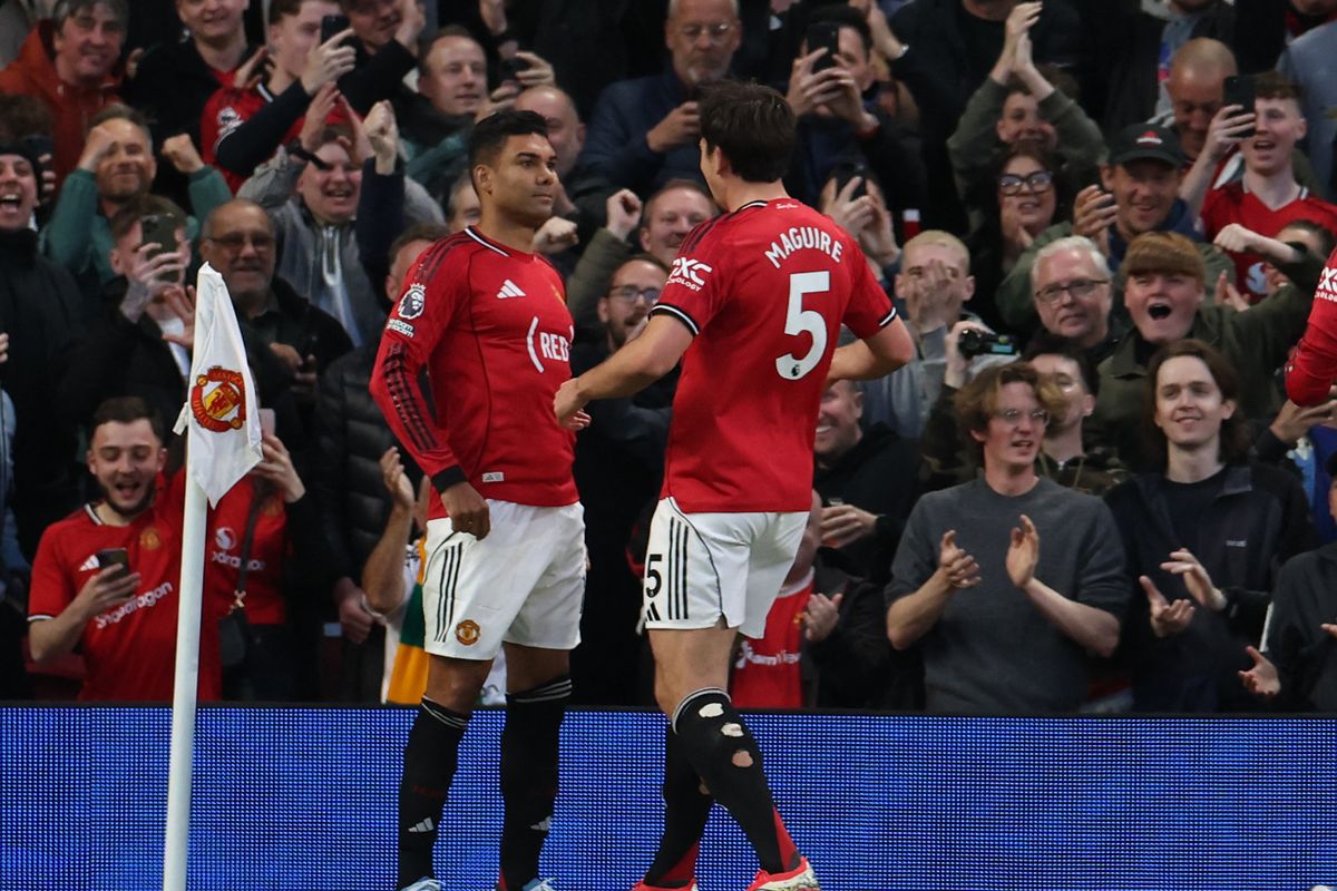 Casemiro celebrates after scoring Manchester United's opening goal against Brentford
