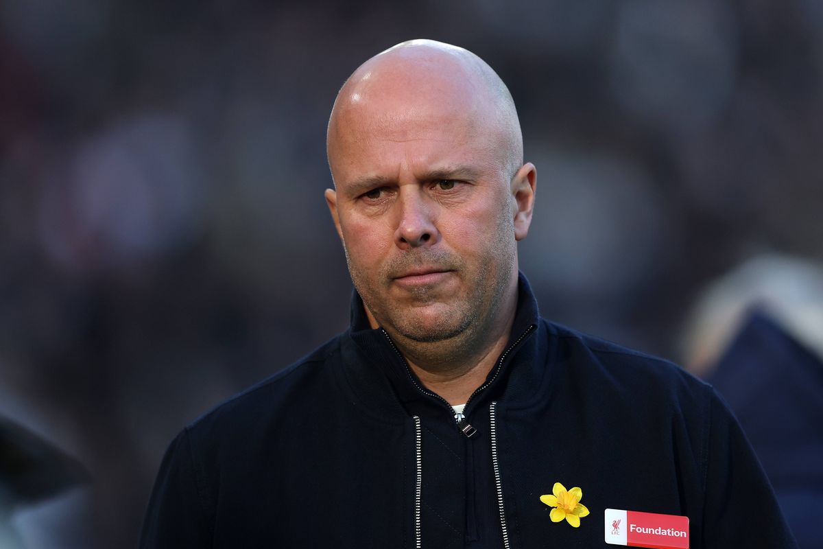 LIVERPOOL, ENGLAND - MARCH 15: Arne Slot, Manager of Liverpool, looks on prior to the Premier League match between Liverpool and Tottenham Hotspur at Anfield on March 15, 2026 in Liverpool, England. (Photo by Carl Recine/Getty Images)