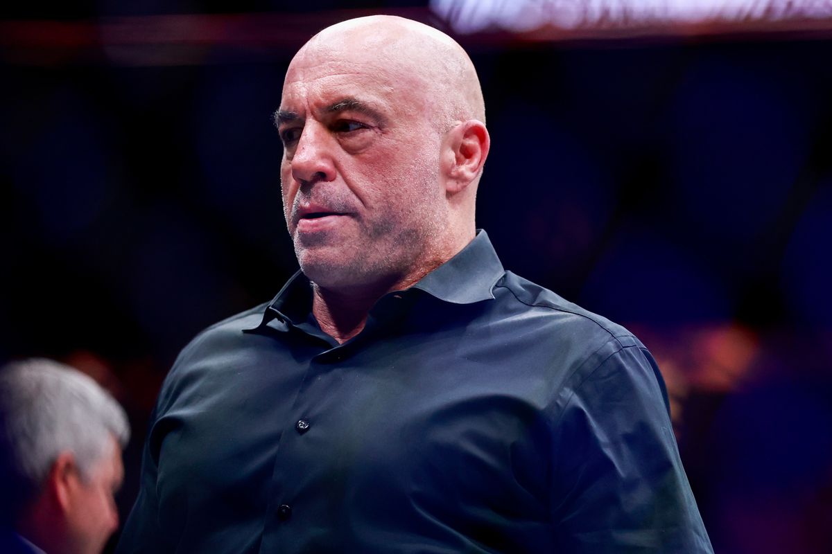 Joe Rogan looks on during UFC 327 at the Kaseya Center on April 11, 2026 in Miami, Florida