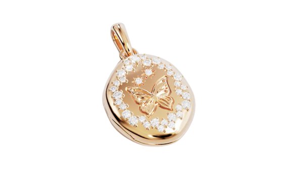 18k gold vermeil “With Freedom I Become” locket pendant.