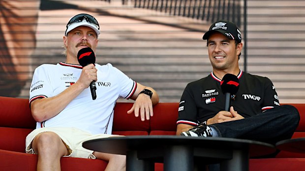 Valtteri Bottas and Sergio Perez of Cadillac F1 Team are interviewed.
