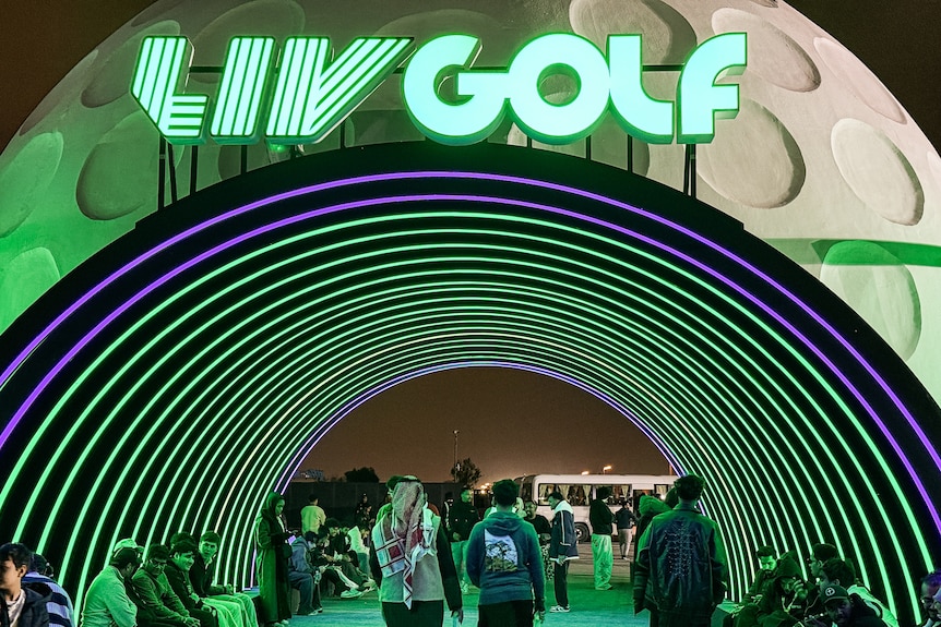 An archway entrance with LIV Golf written above it.