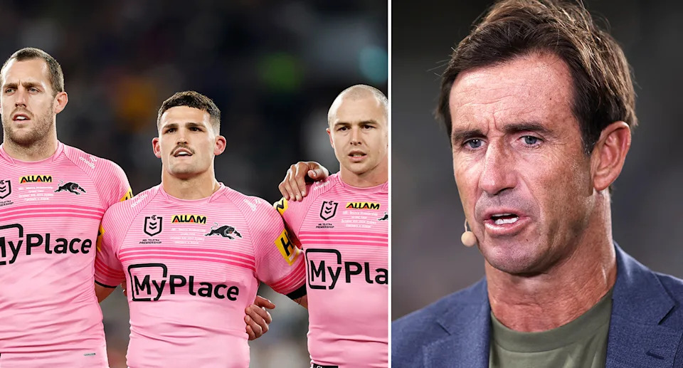 Andrew Johns alongside Isaah Yeo, Nathan Cleary and Dylan Edwards.