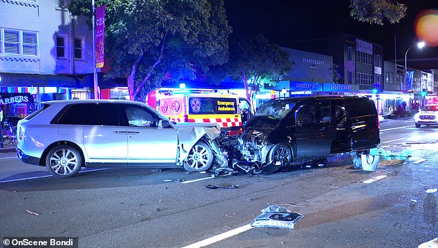 Yang's Rolls-Royce Cullinan collided with a Mercedes van driven by 52-year-old George Plassaras at Rose Bay about 3.20am on July 26 (above)