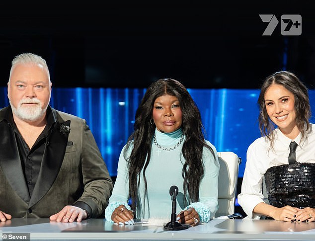 'He's not phoning it in and he's not pretending to be something he's not,' the source added. 'He's still Kyle, just the version that Seven really likes.' (Sandilands is pictured with fellow Idol judges Marcia Hines and Amy Shark)