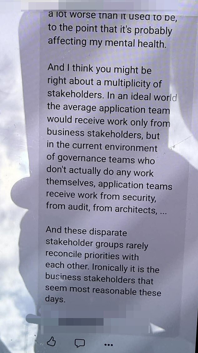 The second worker said governance teams at NAB 'don't actually do any work' (pictured)