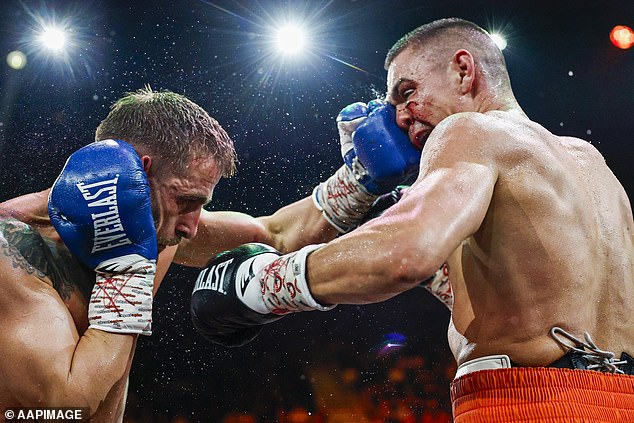 Tim Tszyu (right) overcame a deep cut below his left eye to take an easy unanimous points victory over Denis Nurja (left) on Sunday