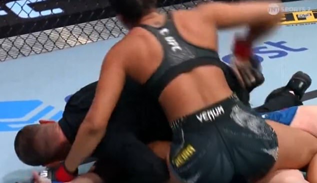 The referee was forced to step in and save glamorous UFC fighter Hailey Cowan after she was knocked out cold