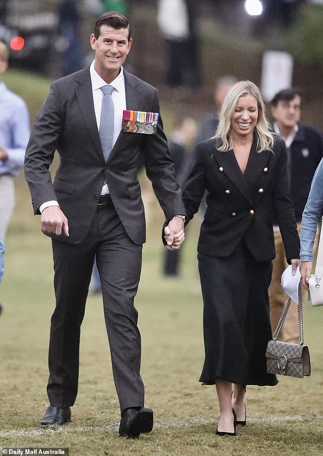 Ben Roberts-Smith attended the  Anzac Day memorial dawn service at Toowong cenotaph in Brisbane along with his partner, Sarah Matulin and daughters
